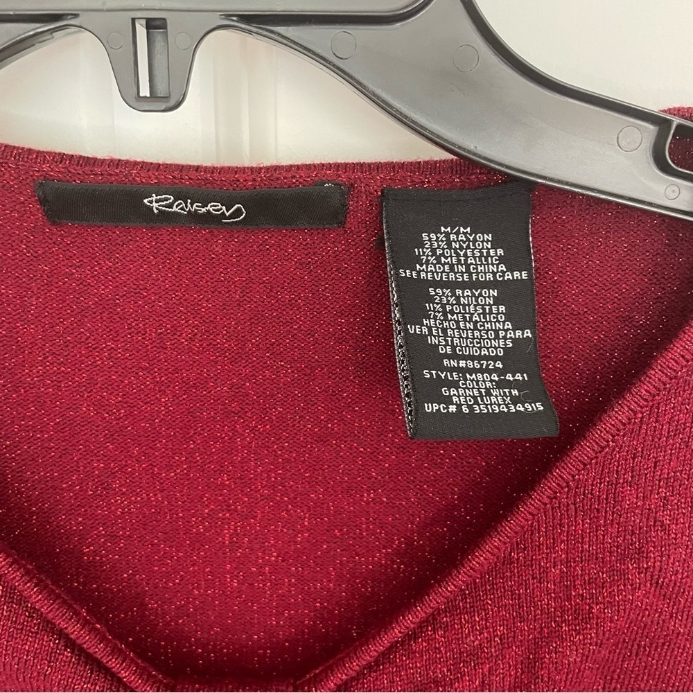 Ralsey Red Sparkly Metallic 3/4 Bell Sleeve V-Neck Keyhole - Picture 5 of 10